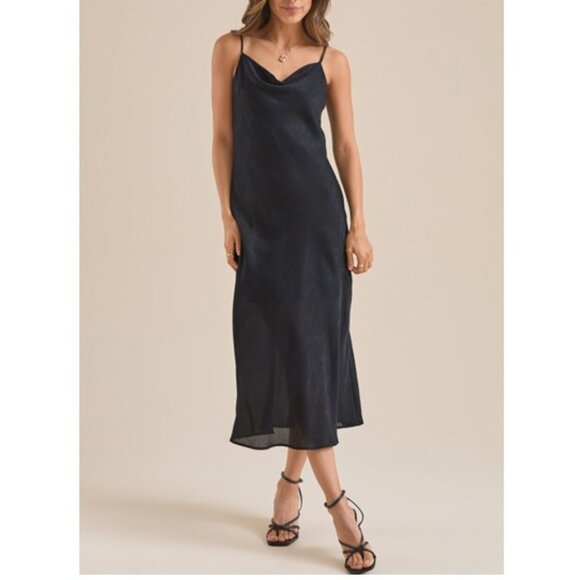 Altar'd State Y2K Black Cowl Neck Adjustable Straps Satin Midi Slip Dress Size S - Picture 1 of 7